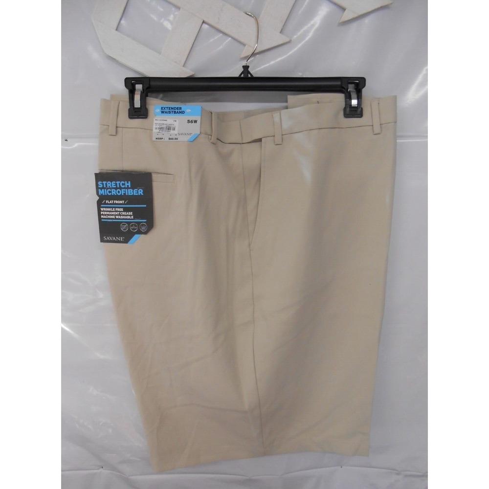 NEW‎ Savane Mens Expandable Stretch Chino Khaki/Tan Flat Front Dress Shorts 56W